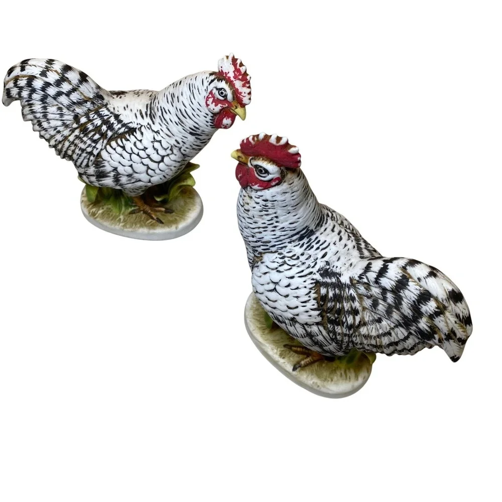 Vintage‎ Lefton China Plymouth Rock Rooster Hen Figurines Set KW1051A KW1051B